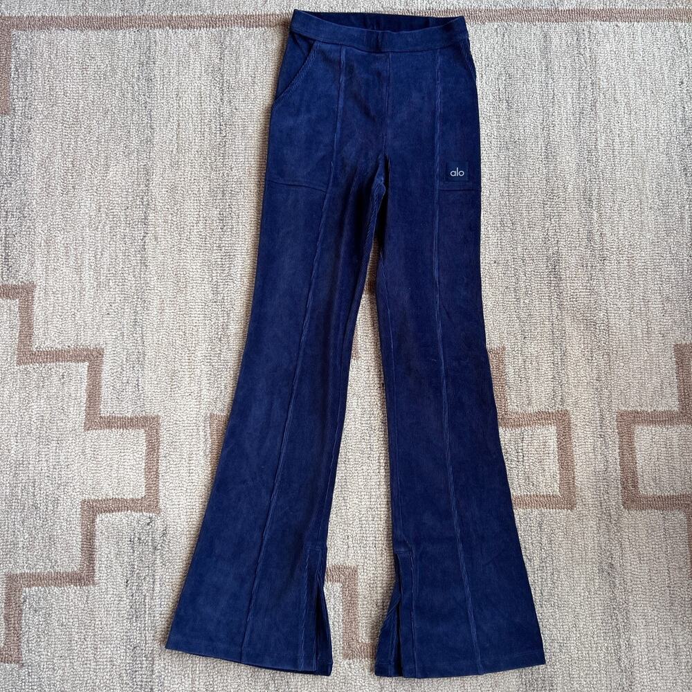 Alo Yoga Corduroy High Rise Flare Pants Winter Break Blue Retro Active Pocket XS
